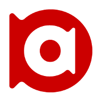 Rood rond logo met een gestileerde kleine letter "a" in het midden.