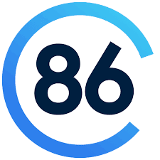 De afbeelding toont het getal 86 in een blauwe cirkel met kleurverloop.