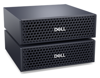 Twee gestapelde Dell Pro Max servers met honingraatpanelen aan de voorkant en prominente Dell logo's tonen krachtige netwerk- of opslagmogelijkheden.