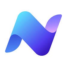 Een gestileerde, blauwe en paarse letter "N" met kleurverloop op een witte achtergrond.