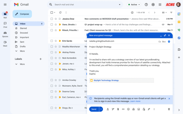Gmail laat gebruikers nu end-to-end versleutelde e-mails versturen
