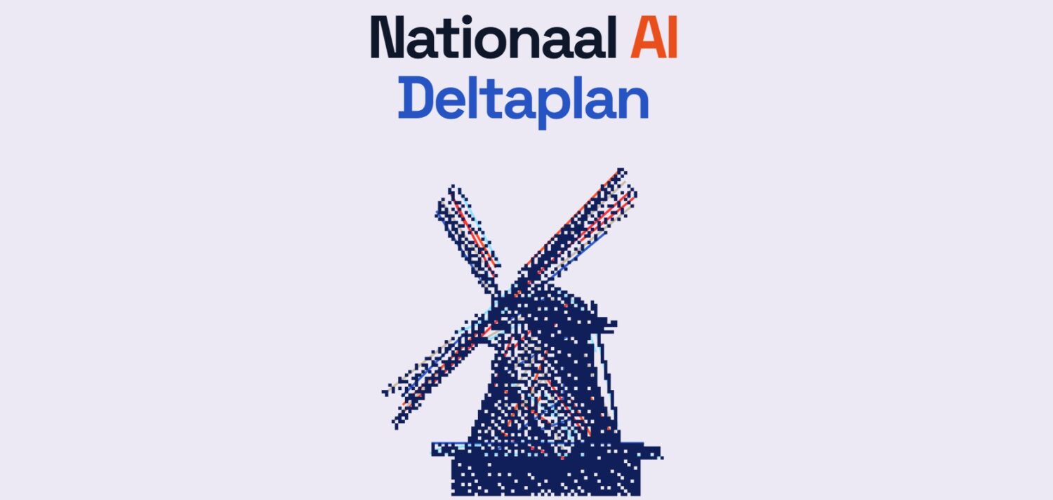 Logo met de woorden "Nationaal AI Deltaplan" boven een gestileerde blauwe windmolenillustratie.