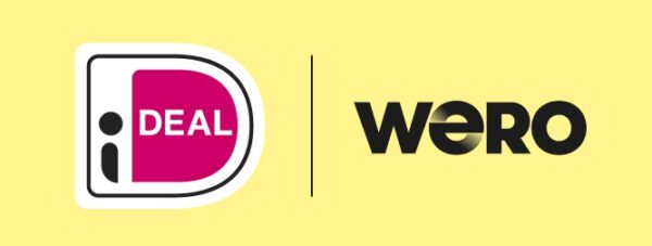 IDEAL-logo naast het Wero-logo op een gele achtergrond, gescheiden door een verticale zwarte lijn.