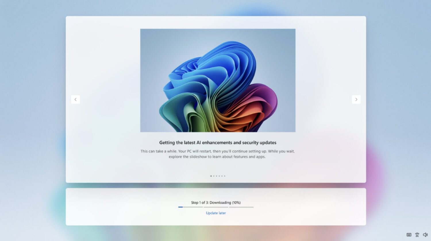 Het updatescherm van Windows 11 toont een voortgangsbalk op 71% en een bericht over het downloaden van de nieuwste verbeteringen en beveiligingsupdates.