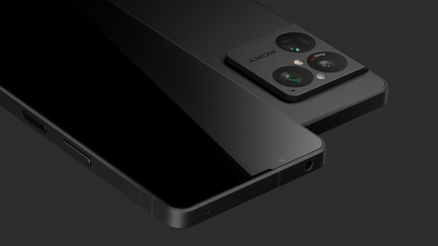 Een close-up van twee zwarte smartphones met hoekige ontwerpen, waarop een grote cameramodule met het label "SONY" te zien is - de nieuwste Sony Xperia 1 VIII - met drie lenzen en een flitser op een donkere achtergrond.