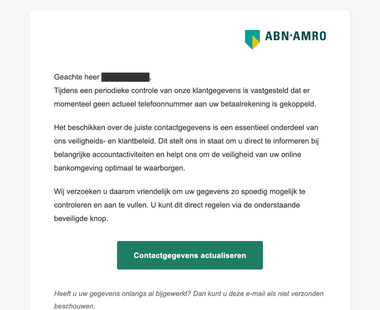 Phishingmail ABN-Amro uit Odido-lek – Bron-hackify
